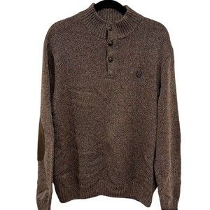 Chaps Men's Size Large Brown Button‎ Neck Sweater With Elbow Patches